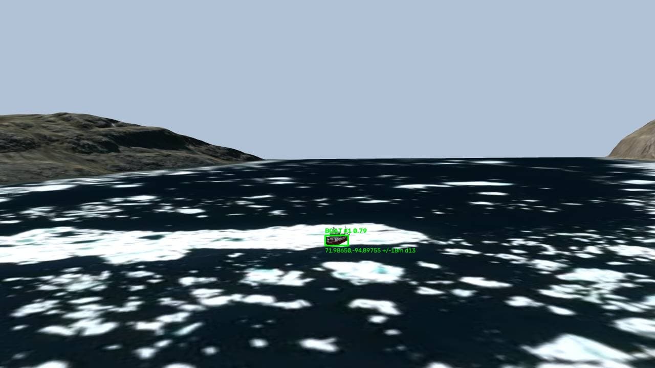 Fixed-wing camera view with the target vessel geolocated